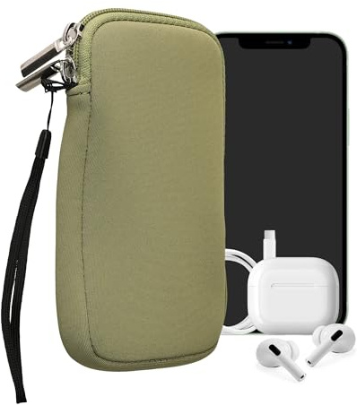 kwmobile Custodia in Neoprene con Zip per Smartphone L - 6,5 - Astuccio Portacellulare a Sacchetto con Cerniera - Borsa in verde grigio