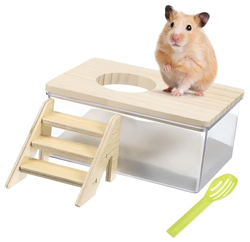 Milisten Pet Bathroom Basin for Hamsters Small Animal Sandbox Ladder Bath Kit for Hamsters and Chinchilla Bath Box