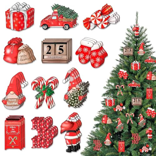 MPXEAVG 36 Pcs Deco Noel Sapin, Decoration Noel en Bois, Bois Pendentifs Decoration pour Sapin, pour Les étiquettes Cadeaux et Les Fêtes de Fin D'année