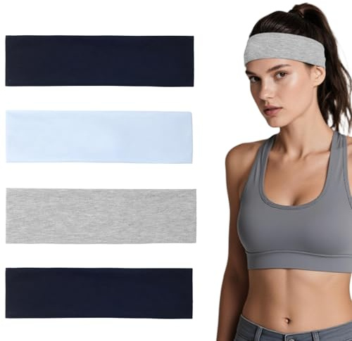 4 Pièces Bandeau Cheveux Femme Sport, Élastique Bandeau Cheveux Homme, Antidérapant Headband Running Unisexes Bandeau Sport pour Yoga Fitness Course Entraînement