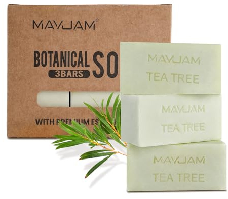 MAYJAM Tea Tree Soap, Natural Antibacterial Soaps, Women's Men's Cleanser & Moisturizing Exfoliating Soap, 3-in-1 Herbal Soaps - Tea Tree