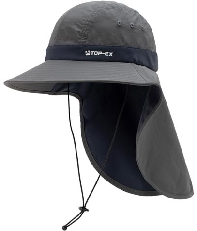 TOP-EX solhatt för herrar med nackeskydd – UV-skydd 50+, vandringshatt med svallande teknologi, bred kräns & vikbar, safari- och fiskarhatt för utomhus, fiske & trädgård (storlek M-XXL), Mörkgrå