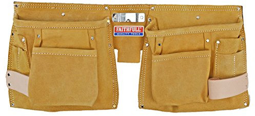 Borsa portautensili e chiodi Faithfull in pelle scamosciata - Cintura portautensili con 10 tasche, passanti per martello e cintura regolabile (misura: 73-117 cm) - Marrone chiaro