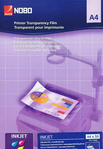 Nobo Folie 50 Stück DIN A4 für Inkjetdrucker 120my Stärke Kompatibel mit Tintenstrahldrucker