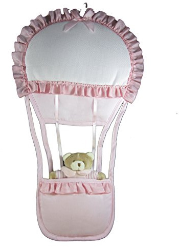 LA SPOLETTA - Fiocco Nascita/Coccarda Mongolfiera con Aida Ricamabile - Colore Rosa