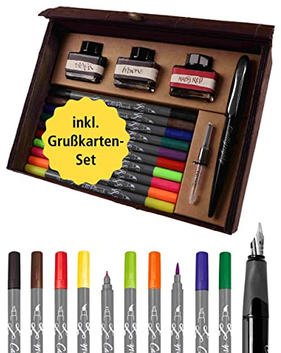 Online 81159 Kalligrafie Master Set Schriftkunst Set in Bamboo Box Schönschreibfüller Air Black Calli.Brush Handlettering Fasermaler Grußkarten Set 3x Tintenglas Konverter