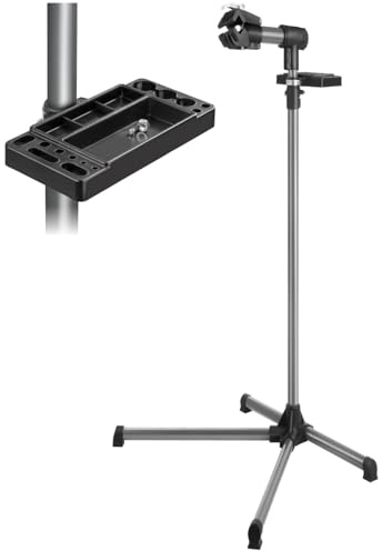 tectake® Support Velo Pieds d'atelier Support Vélo, Montage Entretien Reparation VTT Vélo electrique Velo de course, Charge max. 20kg Réglable Pliable avec Support pour Outils 90 cm x 60 cm x 155 cm