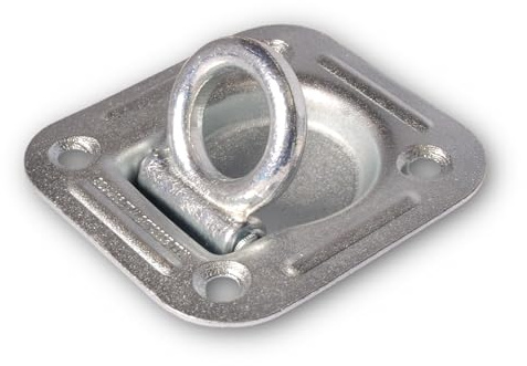 Docks, Anneau d'arrimage carré encastrable, Acier zingué, Charge de Travail Indicative 2 272 kg, Epaisseur 25 mm, Dim 114 x 124 mm, Permet d'ajouter des Points d'accroche sur remorque ou véhicule