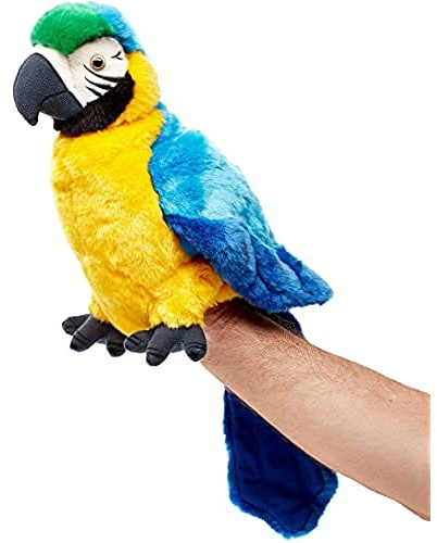 Uni-Toys - Marionnette Perroquet à tête pivotante - 26 cm (Hauteur) - Oiseau - Peluche, Doudou, Bleu/Jaune