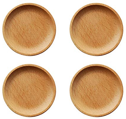 CAN_Deal 4 Pièces Mini Assiettes en Bois De Hêtre 12cm Plats en Bois Plateau en Bois Nettoyage Facile Vaisselle Légère Incassable Assiette Classique pour Plats Snack, Dessert