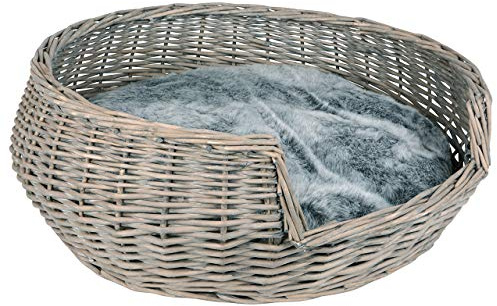 UNUS Hundebett Haustierkorb rund grau/weiß Washed mit Kissen groß Ø65