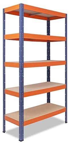 shelfplaza Pro 200x120x60cm Schwerlastregal blau-orange mit 5 Böden x 200kg | Kellerregal · Lagerregal · Metallregal · Regale für Kellerraum · Steckregal · Abstellraum Regal