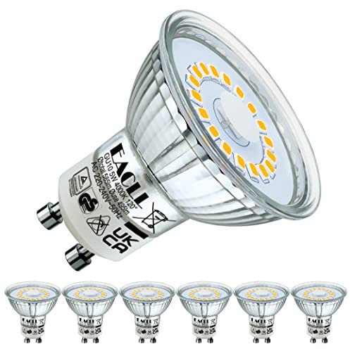 EACLL Bombillas LED GU10 4000K Blanco Neutro 5W Fuente de Luz 495 Lúmenes Equivalente 65W Halógena. AC 230V Sin Parpadeo Focos, 120 ° Spotlight, Blanca Neutra natural Lámpara Reflectoras, 6 Pack