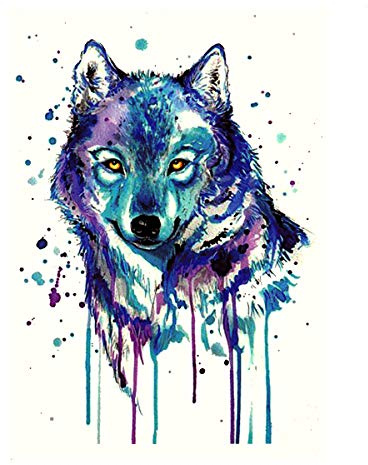 2 x buntes Wolf XL Tattoo - Wasserfarben Blau - Body Temporary Tattoo - KM105 (2)