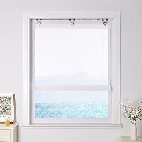 ESLIR Raffrollo mit U-Haken, Ösenrollo Voile, Weiß BxH 100x150cm | Raffgardinen ohne Bohren, Gardinen Transparent, Vorhänge Modern, 1 Stück
