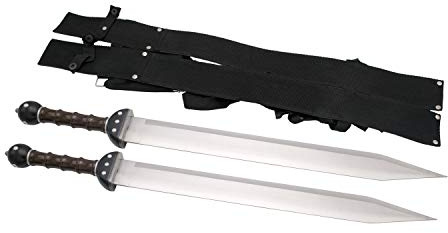 AMONT Set mit Zwei Gladius S0195 Schwertern, inklusive Nylonholster und Riemen, Gesamtgröße 65 cm, Stahlklinge