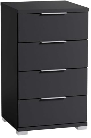 Stella Trading Universal Nachttisch in Schwarz - Moderner Nachtschrank mit vier Schubladen für Ihr Boxspringbett - 46 x 79 x 42 cm (B/H/T)
