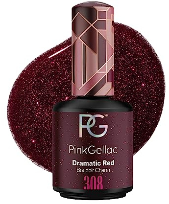 Pink Gellac UV Gel Nagellack - 308 Dramatic Red 15 ml - Glitzer Lang Anhaltend UV Nagellack Rot - Gel UV für 14 Tage Nägel in Salonqualität - Made in Holland