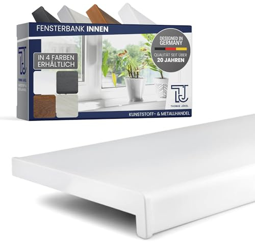 TJ Fensterbank Innen Kunststoff weiß / 20 x 200 cm Fensterbank inkl. Seitenabschluss/PVC Fensterbank nach Maß/Fensterbank Innen kratzfest und feuchtigkeitsundurchlässig