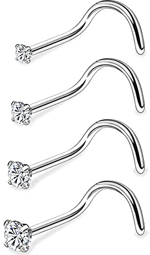 PunkTracker 20G Nose Rings 1.5mm 2mm 2.5mm 3mm 3.5mm 4mm, 4-12PCS Clear Cubic Zircon Nose Studs Nose Piercings Jewlery