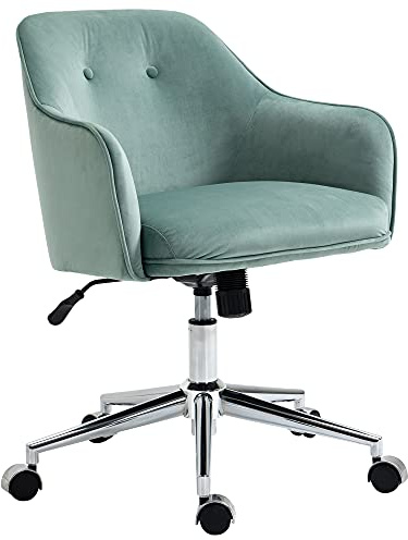 Vinsetto Bürostuhl mit Wippenfunktion Home-Office-Stuhl höhenverstellbarer Schreibtischstuhl ergonomisch 360°-Drehräder Samt-Touch-Polyester Nylon Grün 61 x 59 x 80,5-90,5 cm