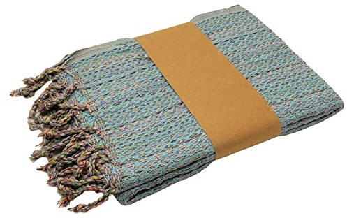 Stefano Ferrante MUTICOLOUR Hamamtuch (türkis) | Saunatuch, Pestemal, Fouta, Strandtuch, Badetuch, 100x180 cm, Baumwolle