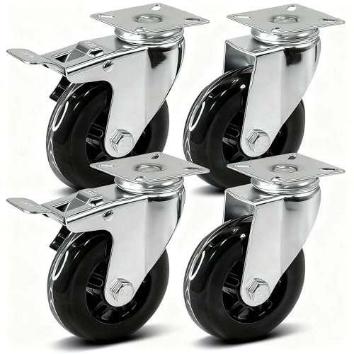 PRIOstahl Transportrollen Lenkrollen Bremse Bremsrollen Möbelrollen - 1 Rollen-Set: 2 x Lenkrolle + 2 x Lenkrolle mit Bremse 100 mm Transparente Rollen Hartbodenrolle Möbel Palettenmöbel Rollwagen