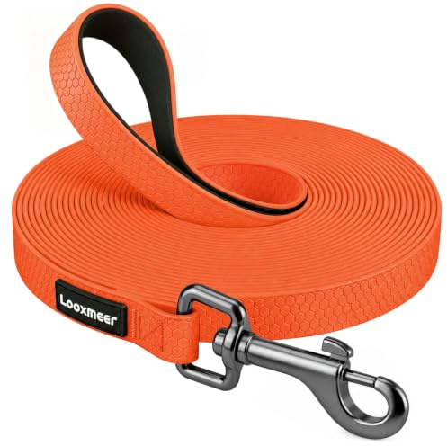 Looxmeer Släplina för Hundar, 3m / 5m / 7m / 10m / 15m / 20m / 25m / 30m, Långt Hundkoppel, med Förvaringsväska, D-karbin, Neonorange