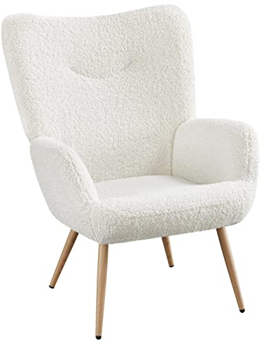 Yaheetech Ohrensessel Modern Sessel Armsessel Lehnsessel Polsterstuhl mit Holzbeine bis 136 kg Belastbar 81 x 73,5 x 98 cm Weiß