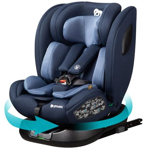 globalkids kindersitz 360 Drehbar isofix, i-Size 40-150cm(0-36kg) Reboarder Baby Autositz, ab Geburt -12 Jahre,Blau,ECE R129
