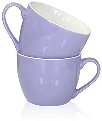 MECOWON 30 OZ Porcelain Coffee Mugs, Set of 2 Large Mugs for Soup, Cereal and Salad (Purple)