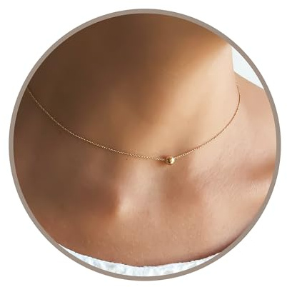Annika Bella Gold Necklace, Gold Chain, Choker Necklace, Jewellery for Women, Ball Bead Charm, Gift for Her, Length 33-40.5 cm (Gold)