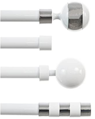StoffTex Ø19 Gardinenstange Vorhangstange Weiß Glänzend metall verschiedene Größen und Endstücken (Ohne Ringe) 1/2-läufig