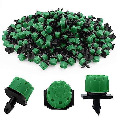 VooGenzek 200 Piezas 1/4'' Goteros de Riego, Plástico Aspersores de Riego Ajustables de 8 Agujeros, Cabezas de Riego para Goteo Goteros, Rociadores de Riego para Césped, Jardín, Verde Oscuro