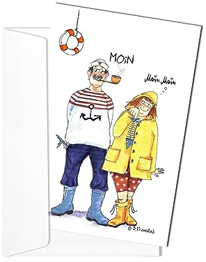 Grußkarte Moin | Mann Frau | Meer Nordsee Ostsee | Klappkarte Karte | Künstlerin: Barbara Freundlieb