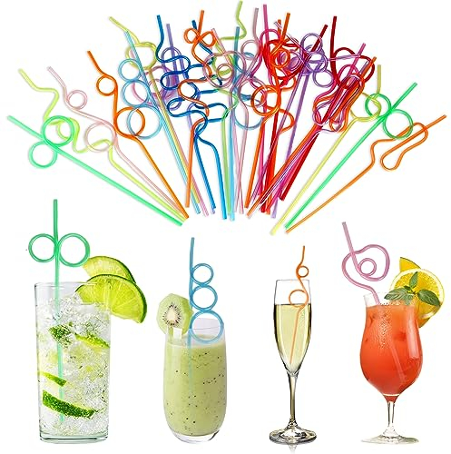 30 Pcs wiederverwendbare Strohhalme Set, niedliche geknotete Trinkhalme, bunte Cocktailstrohhalme für Kinder, Geburtstagsparty, Hochzeiten, Partygeschenke