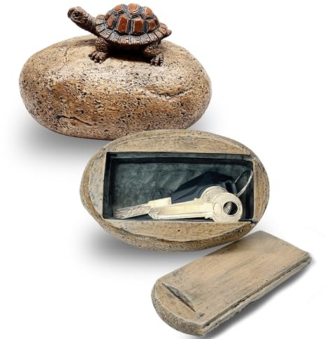 Turtle Rock Key Hider – Weatherproof Outdoor Hidden Key Box, Resin Garden Statue with Secret Compartment for Spare Keys, Yard Garden Patio Décor, Discreet Hidden Storage