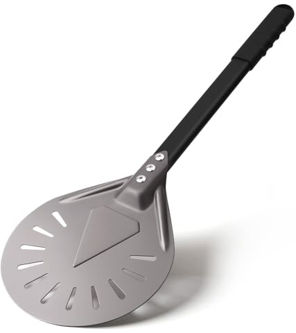 Newmeto Pizza Turning Peel 9 Inch Round Aluminum Perforated Pizza Peel Turner with Metal Handle Pizza Paddle for Homemade Pizza Oven Accessories