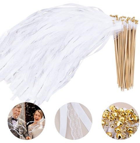 30 Stück Wedding Wands mit Glocke, Romantic Zauberstäbe Bänder Hochzeit, Zauberstäbe Hochzeit Luftschlangen für Hochzeiten, Geburtstage, Weihnachten, Partys und andere Feiertagsfeiern verwendet