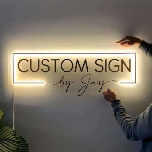 NEONAPM Personalisiert LED Logo Schild, Acryl Leuchtreklame, Rechteck | 40-120CM Metallplakette, UV-Druck, für Shop, Café, Bar & Büro, Firmenlogo