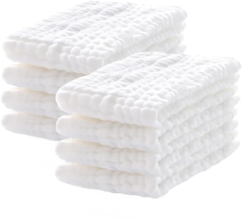ROXANEPIG 8 Stück Spucktücher Mulltücher 25x50cm Baby Musselin Waschlappen Saugstark Mullwindeln Weiche Spucktuch Baumwolle Faltwindeln, Weiß
