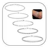 LOLIAS 5 Pezzi Bracciali Oro Argento Uomo Bracciali Acciaio Inossidabile Corda Maglia Set Braccialetti A Catena Figaro Per Uomo Donna Gioielli Regalo Per Uomo Padre Fidanzato Marito