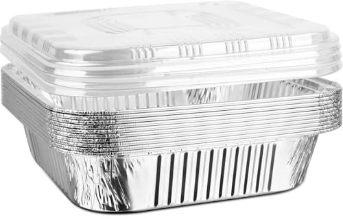 Vaschette Alluminio Pentola in alluminio da 8x8 pollici con coperchio - Pentola in alluminio adatta for cucinare, feste, preparare torte, cuocere al forno, pane fatto in casa(With Lids,100pcs)