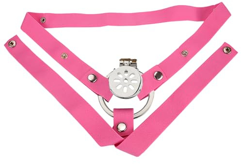 Flat Penis Cage Inverted Chastity Cage Hollow Chastity Lock with Auxiliary Belt Sex Toy Male Metal Beginner Device Penis Ring for Prevent Erection Bondage for Men（Pink-3,GZ2-45mm)