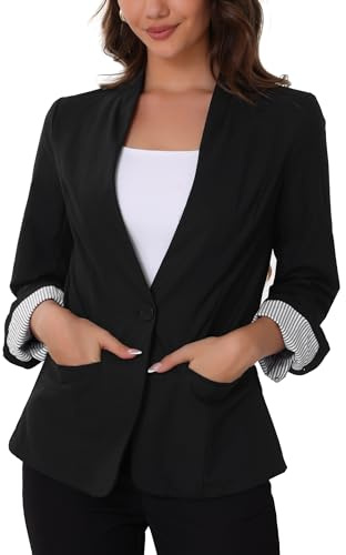 Allegra K Donna Blazer Elegante Estivo Giacca in Lino con Bottoni Blazers Leggero Manica Lunga da Lavoro Ufficio