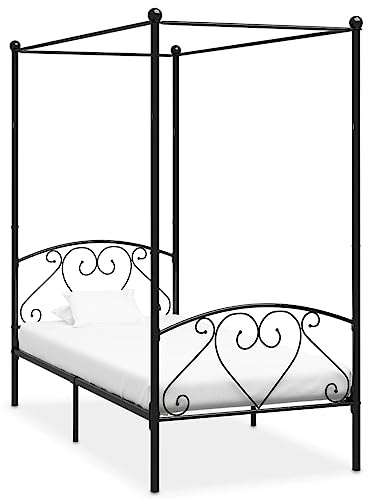 Myheimly Himmelbett Bett Bettgestell Doppelbett Metallbett Bettrahmen Lattenrost Schlafzimmerbett Schlafzimmermöbel Ehebett Schwarz,90 x 200 cm
