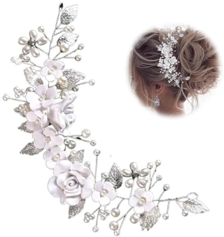 Bangbobi Silber Blumen Stirnband, Kristall Haarschmuck Hochzeit Brautjungfer, Handgefertigt Brautschmuck für Frauen Mädchen, Brautschmuck Haare