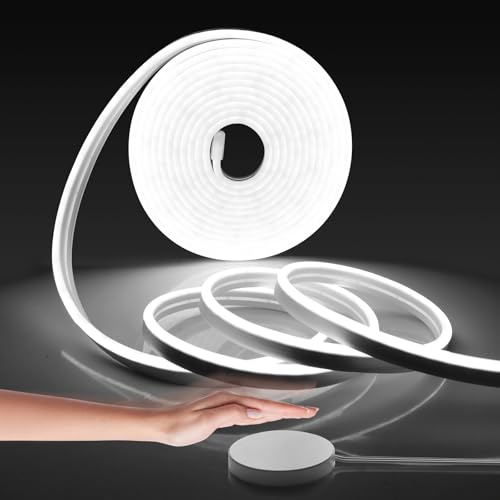 LRGBST 5M Weiß Dimmbar Neon LED Streifen, 12V IP65 Wasserdicht LED Neon Light band Mit Touch and Hand Sweep Dimmer Schalten für Indirekte Beleuchtung (Weiß, 5M)