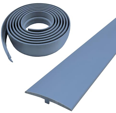 Perfil de transición autoadhesivo, perfil en T, 5 × 300 cm, de PVC, revestimiento plano, para umbrales de puerta y suelos de conexión, para baldosas de suelo laminado, gris, 5 cm × 3 m