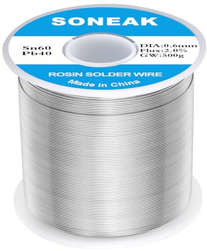 60/40 Tin Lead Solder Wire, Reliable Wire Soldering for Electronics, Plumbing, and DIY Projects (0.6mm 500g)